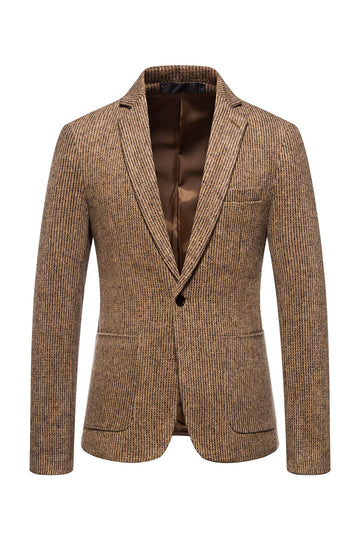 Khaki Tweed En knap hakket revers mænds blazer
